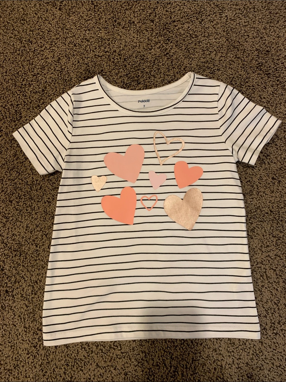 NWOT Striped Short Sleeve Tee with Peach and Gold Hearts